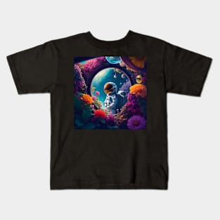 Astronaut on a flower planet Kids T-Shirt